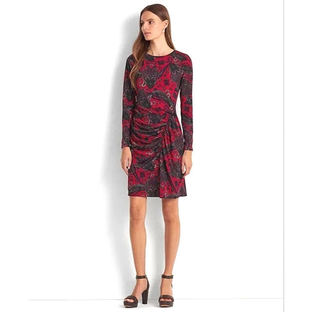 Lauren Ralph Lauren Red Paisley Jersey Dress Size 14